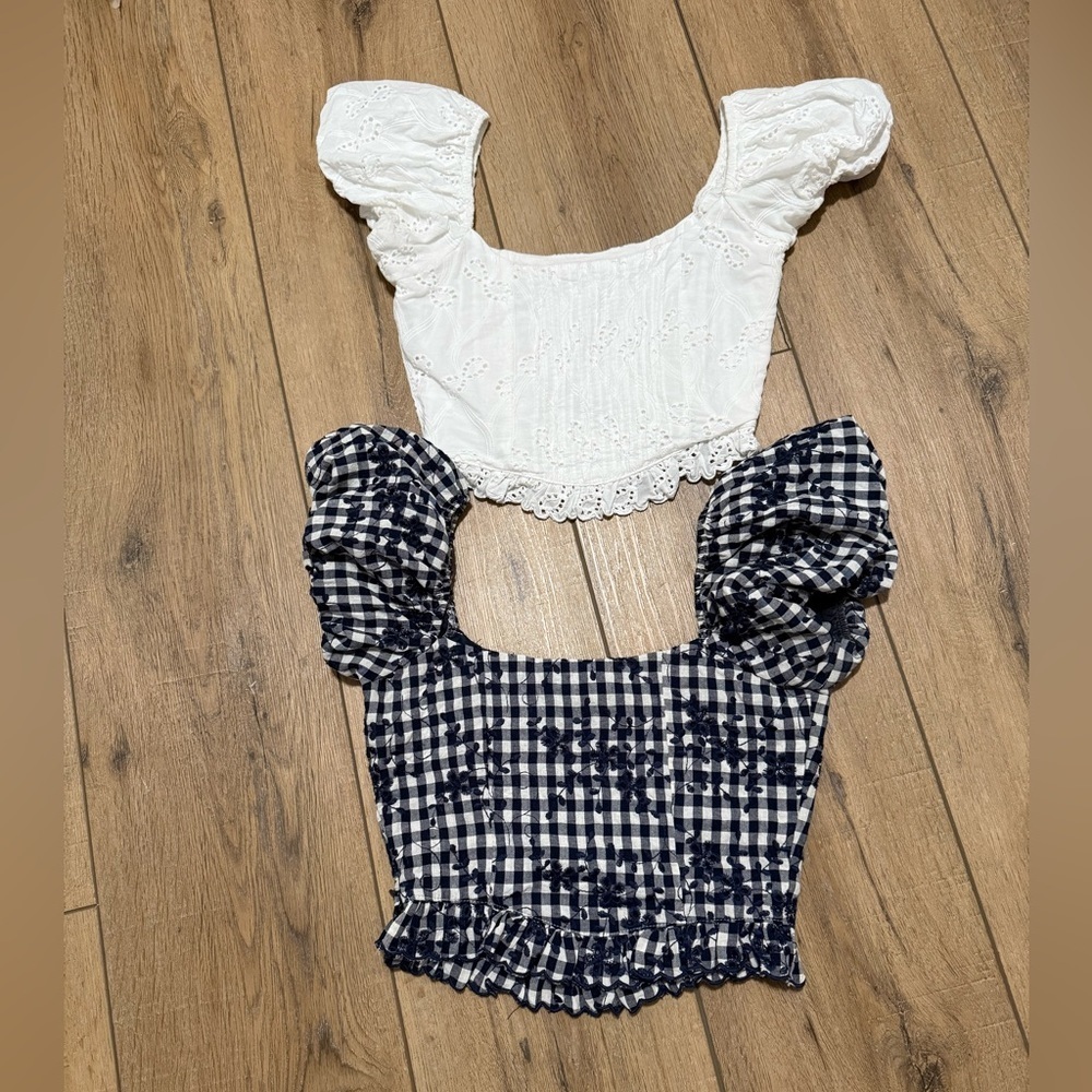 Bundle of 2 Olivaceous Cropped Corset Tops Eyelet Lace Small Coastal Cottage